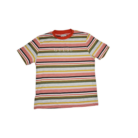GUESS Originals Multicolor Stripe Tee Shirt Size L Retro Logo T-Shirt Y2K - Picture 1 of 3